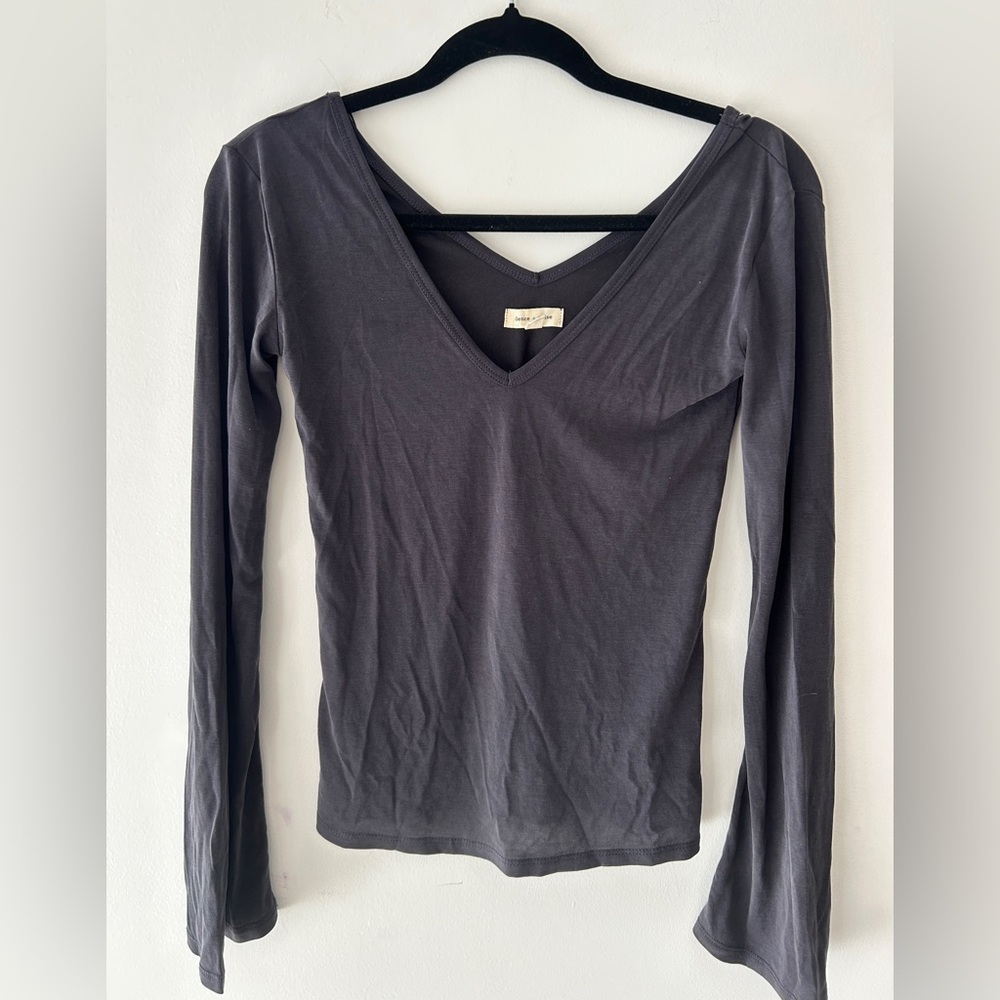 Silence + Noise Charcoal V-Neck Blouse